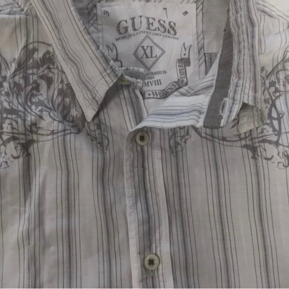 Guess Mens White Striped Print Long Sleeve Button Up Shirt Size XL - Picture 4 of 7